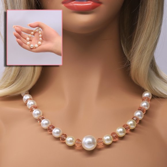 Mybeademporium.com Jewelry - Champagne color necklace 3 piece set with pearls and gold accents.